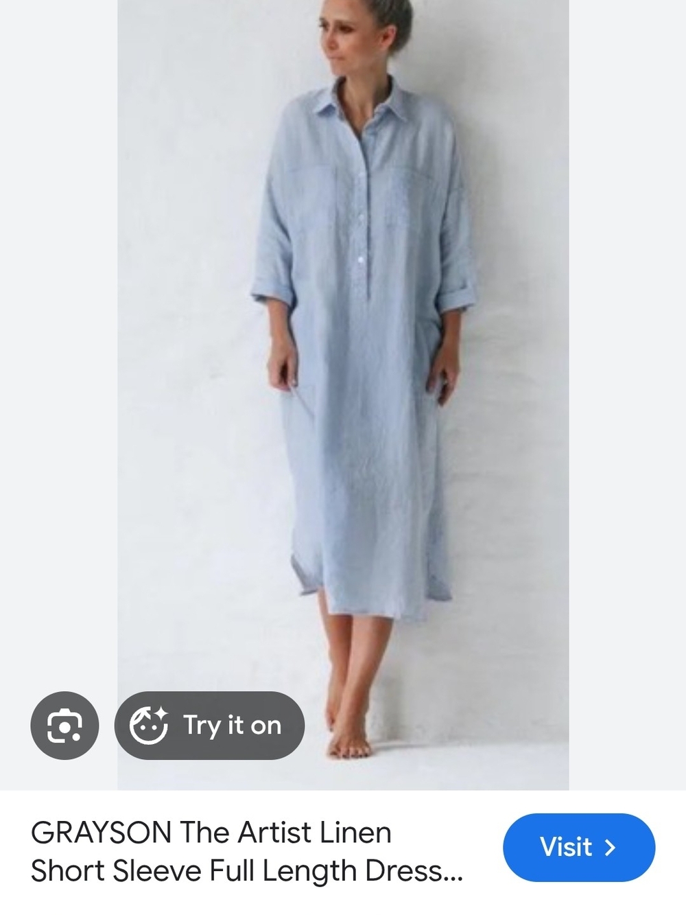GRAYSON Light Blue Linen Maxi Shirt Dress
